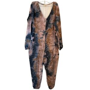 Natural Life Tie Dye Navy Pink Plush 1pc Pajamas Jumpsuit Sleepwear Size M